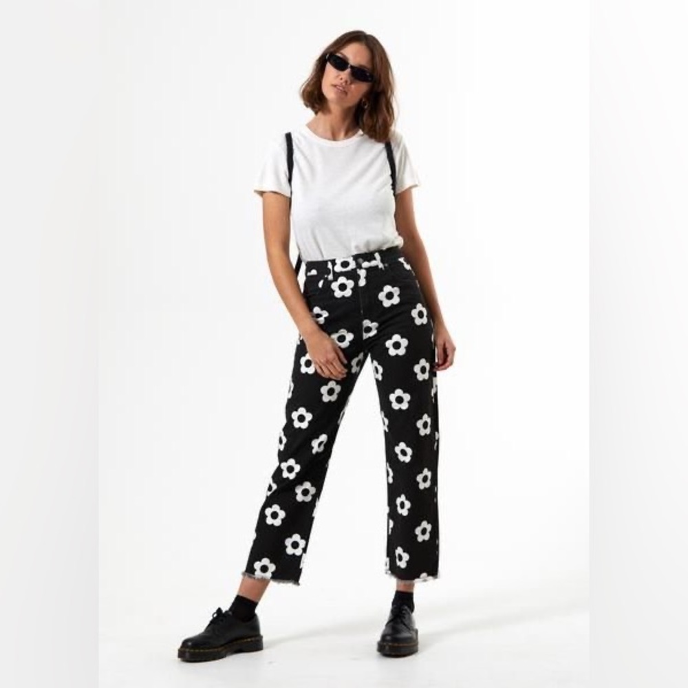 Afends Mod Flower print black jeans sz 2